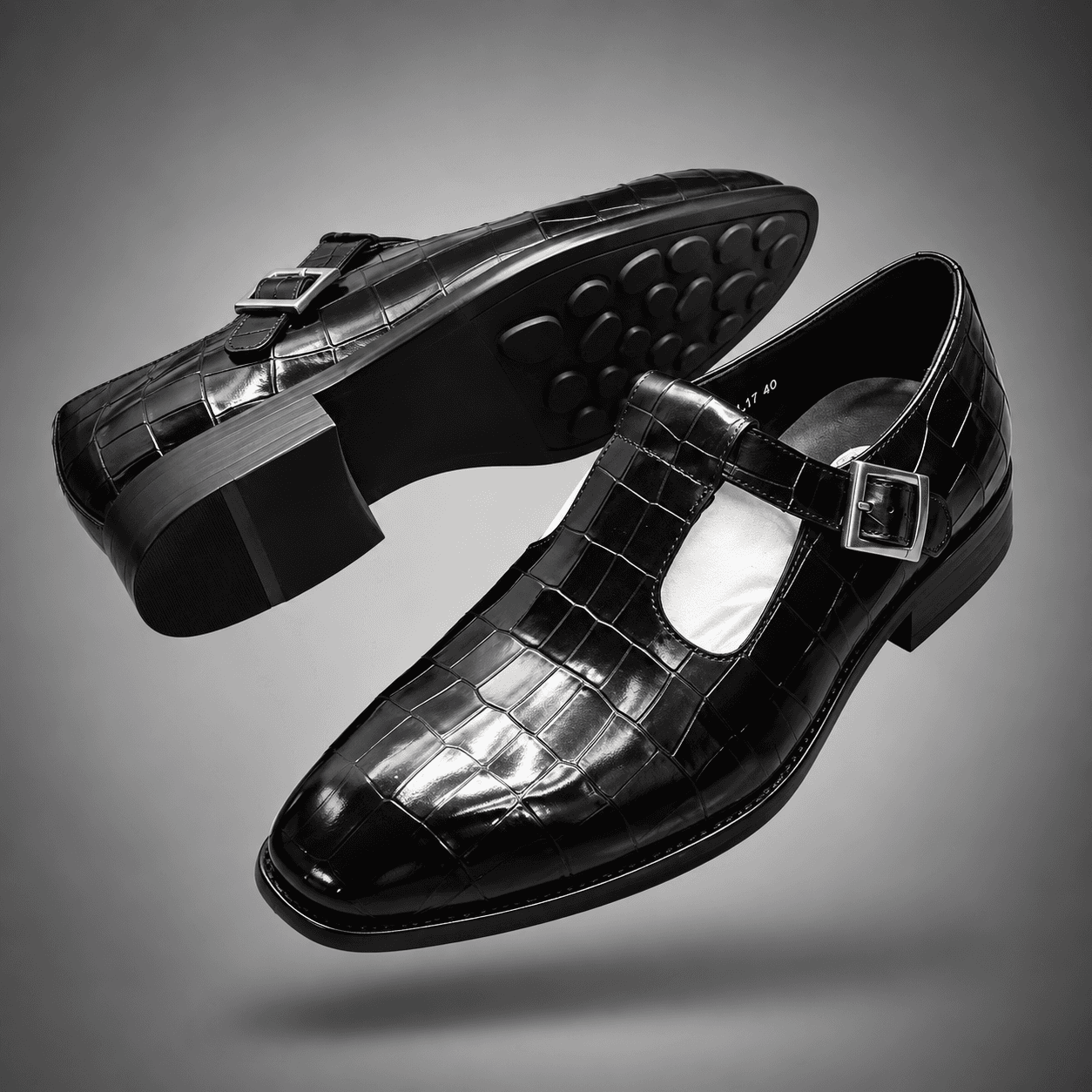 Mary Jane Premium Homme – Cuir Crocodile Noir