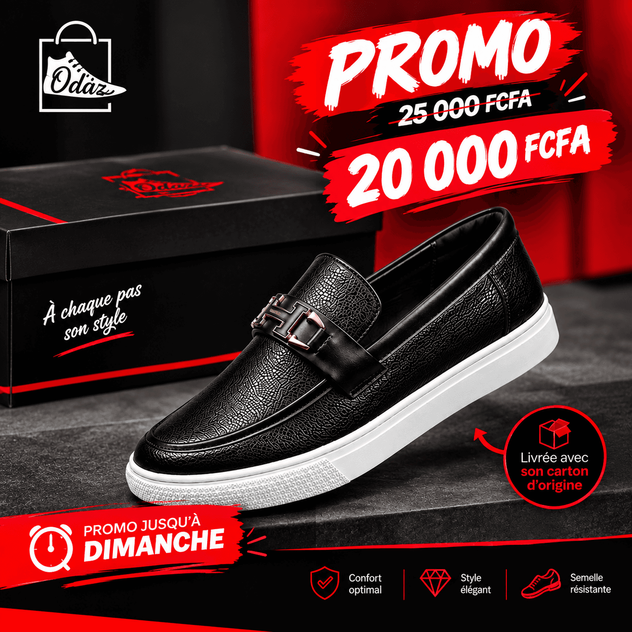 Mocassin Premium Noir à Semelle Contrastée