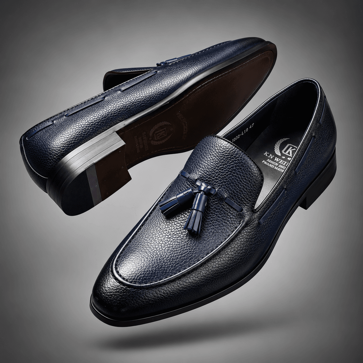 Tassel Loafer Premium – Cuir Texturé Bleu Marine